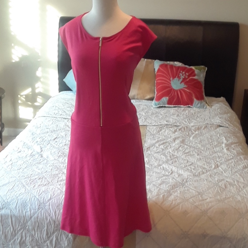 Coral pink dress.